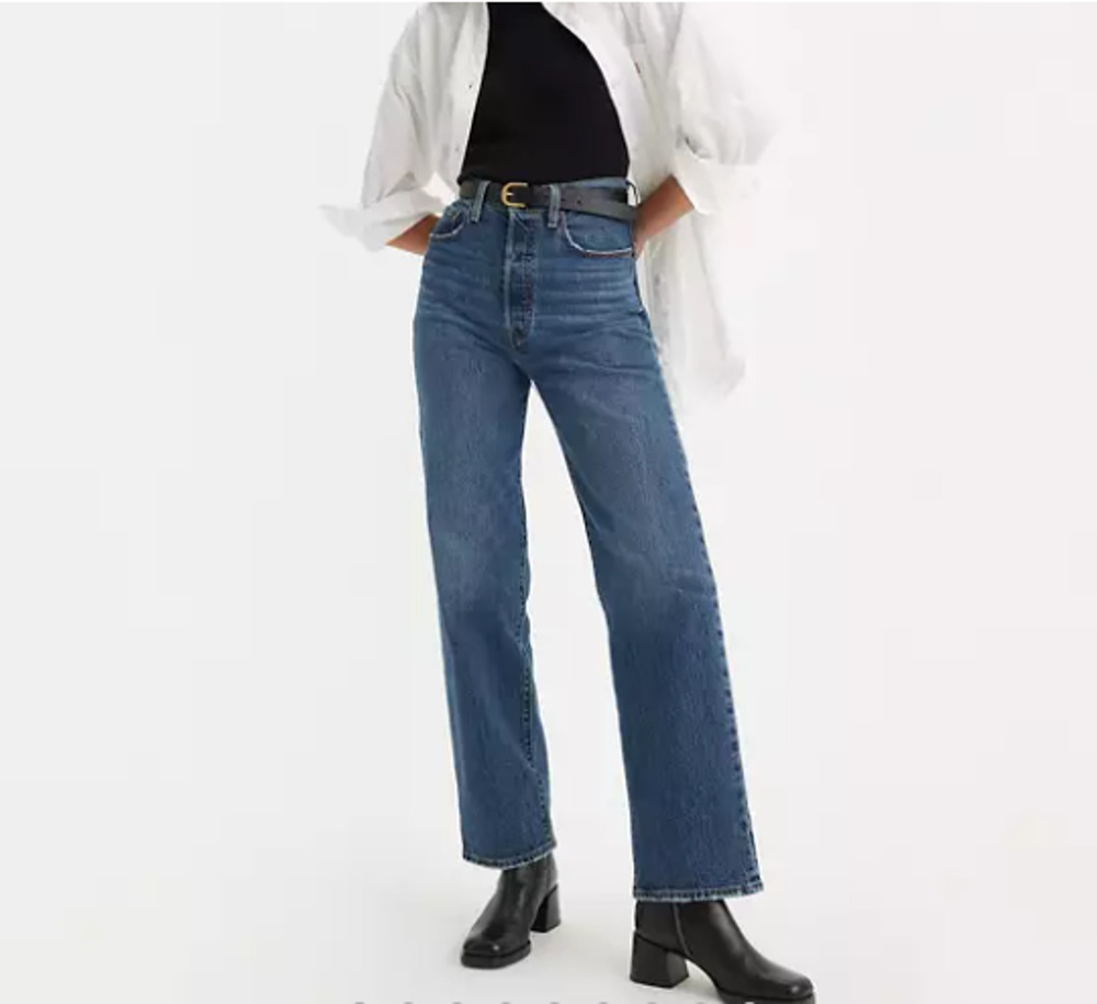 Levi's Ribcage Straight Ankle Jeans Sz 25x32 NEW Med Wash High Rise NWT